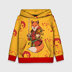 Толстовка-худи детская Лис Самурай, цвет: 3D-красный