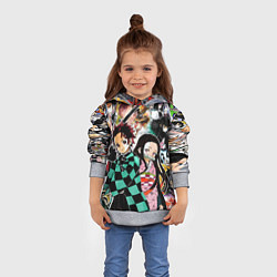 Толстовка-худи детская Клинок рассекающий демонов, цвет: 3D-меланж — фото 2