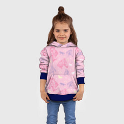 Толстовка-худи детская Лошади на розовом фоне, цвет: 3D-синий — фото 2