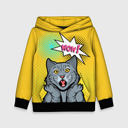 Толстовка-худи детская Pop Art Cat Wow, цвет: 3D-черный