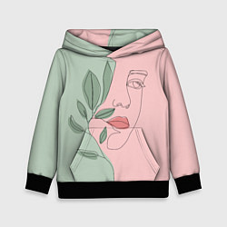 Толстовка-худи детская Девушка с листьями, цвет: 3D-черный