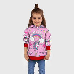 Толстовка-худи детская Единорог Радужный, цвет: 3D-красный — фото 2