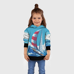 Толстовка-худи детская ПАРУСНИК В МОРЕ ЛЮБЛЮ МОРЕ Z, цвет: 3D-черный — фото 2
