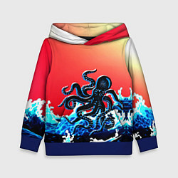 Толстовка-худи детская Кракен в Море Градиент, цвет: 3D-синий