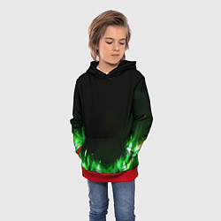 Толстовка-худи детская Зеленый огонь, цвет: 3D-красный — фото 2