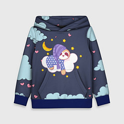 Толстовка-худи детская Сонный ленивец, цвет: 3D-синий