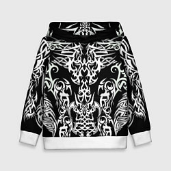 Толстовка-худи детская ТАТУ ЧЕРНО БЕЛОЕ УЗОР, цвет: 3D-белый