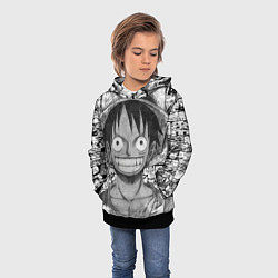 Толстовка-худи детская Луфи улыбается one piece, цвет: 3D-черный — фото 2