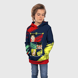 Толстовка-худи детская Луффи, Зоро и Санджи One Piece, цвет: 3D-красный — фото 2
