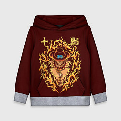 Толстовка-худи детская One Piece Портгас Д Эйс в огне, цвет: 3D-меланж