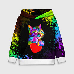 Толстовка-худи детская РАДУЖНЫЙ КОТИК RAINBOW KITTY, цвет: 3D-белый