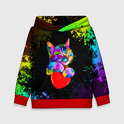 Толстовка-худи детская РАДУЖНЫЙ КОТИК RAINBOW KITTY, цвет: 3D-красный