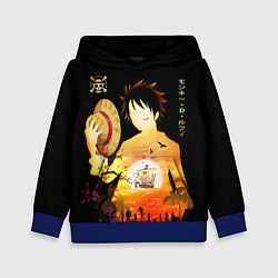 Толстовка-худи детская Силуэт Луффи One piece, цвет: 3D-синий