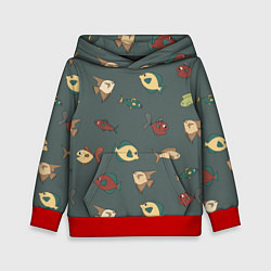 Толстовка-худи детская Морские рыбки на зеленом фоне, цвет: 3D-красный
