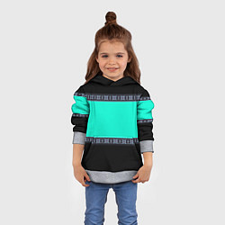 Толстовка-худи детская Черно-бирюзовый узор, цвет: 3D-меланж — фото 2