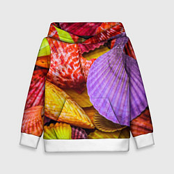 Толстовка-худи детская Разноцветные ракушки multicolored seashells, цвет: 3D-белый