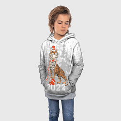 Толстовка-худи детская Тигр с подарками, цвет: 3D-меланж — фото 2