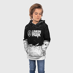 Толстовка-худи детская Линкин Парк Лого Рок ЧБ Linkin Park Rock, цвет: 3D-белый — фото 2