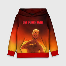 Толстовка-худи детская Сайтама в огне One Punch-Man, цвет: 3D-красный