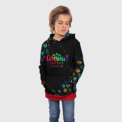 Толстовка-худи детская GENSHIN IMPACT NEON LOGO RAINBOW STYLE, ЭМБЛЕМЫ, цвет: 3D-красный — фото 2