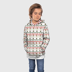 Толстовка-худи детская Узор новогодний Бело-красно-зеленый, цвет: 3D-белый — фото 2
