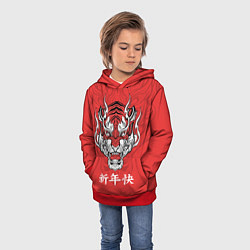 Толстовка-худи детская Красный тигр - дракон, цвет: 3D-красный — фото 2