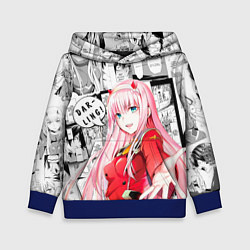 Толстовка-худи детская Zero Two Зеро ту на манге фрейм, цвет: 3D-синий