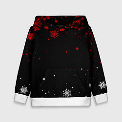 Детская толстовка КРАСНО БЕЛЫЕ СНЕЖИНКИ НА ЧЁРНОМ ФОНЕ