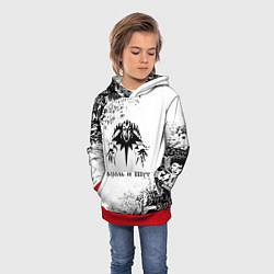 Толстовка-худи детская КОРОЛЬ И ШУТ ЧЁРНО БЕЛЫЙ, цвет: 3D-красный — фото 2