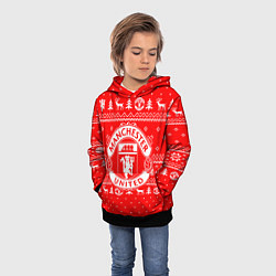 Толстовка-худи детская FC Manchester United: Новогодний узор, цвет: 3D-черный — фото 2