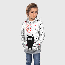 Толстовка-худи детская Влюблённый котик Cat Love, цвет: 3D-меланж — фото 2