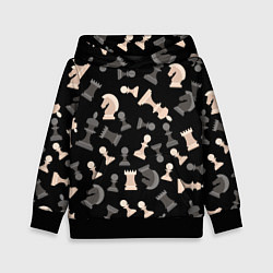 Толстовка-худи детская Белые и черные шахматные фигуры, цвет: 3D-черный