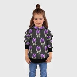 Толстовка-худи детская Фиолетовые цветы - паттерн, цвет: 3D-черный — фото 2
