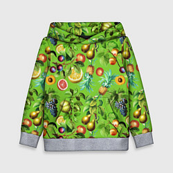 Толстовка-худи детская Сочные фрукты паттерн, цвет: 3D-меланж