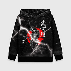 Толстовка-худи детская Самурай Бусидо Иероглифы Samurai Lightning, цвет: 3D-черный