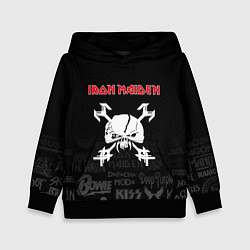 Толстовка-худи детская Iron Maiden логотипы рок групп, цвет: 3D-черный