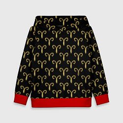 Толстовка-худи детская Золотой овен на черном фоне Паттерн, цвет: 3D-красный