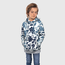 Толстовка-худи детская Гжелевые цветы, цвет: 3D-меланж — фото 2