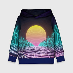 Толстовка-худи детская Vaporwave Закат солнца в горах Neon, цвет: 3D-синий