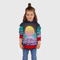 Толстовка-худи детская Vaporwave Закат солнца в горах Neon, цвет: 3D-красный — фото 2