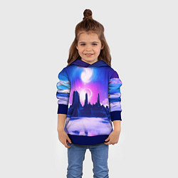 Толстовка-худи детская Фантастический пейзаж Неон Космос, цвет: 3D-синий — фото 2
