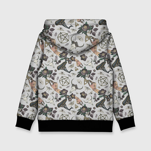 Детская толстовка Пентаграмма, бабочка, череп, ведьма, темные цветы / 3D-Черный – фото 2