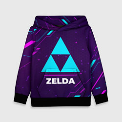 Толстовка-худи детская Символ Zelda в неоновых цветах на темном фоне, цвет: 3D-черный