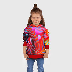 Толстовка-худи детская Разноцветные неоновые полосы Волна Multicolored ne, цвет: 3D-красный — фото 2