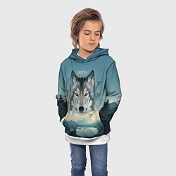 Толстовка-худи детская Серый волк - голова, цвет: 3D-белый — фото 2