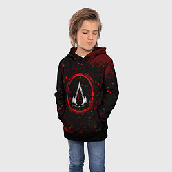 Толстовка-худи детская Символ Assassins Creed и краска вокруг на темном ф, цвет: 3D-черный — фото 2