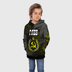 Толстовка-худи детская Имя Глеб и желтый символ СССР со звездой, цвет: 3D-черный — фото 2