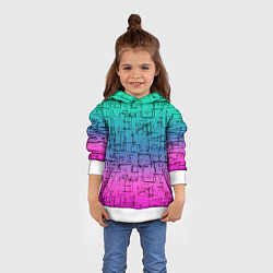 Толстовка-худи детская Абстрактный узор на розово-бирюзовом градиентном ф, цвет: 3D-белый — фото 2