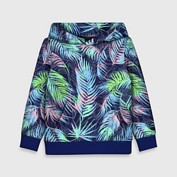 Толстовка-худи детская Разноцветные Листья Пальм, цвет: 3D-синий