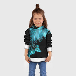 Толстовка-худи детская Черный с голубым неоновый фрактал Ледяная абстракц, цвет: 3D-белый — фото 2